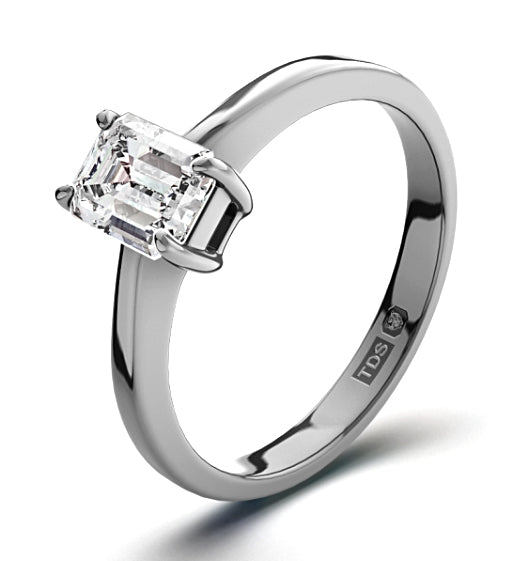 Diamond Engagement Ring Emerald Cut 18K White Gold 0.50CT-F-G/VS